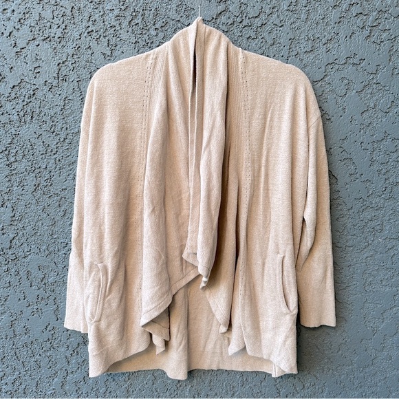 BAREFOOT DREAMS Cozy Chic Ultra Lite Shawl Pointelle Cardigan in Cream Stone S/M - Picture 9 of 13